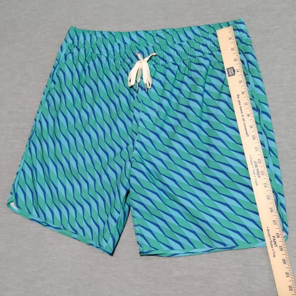 Fair Harbor Swim Trunks Mens XXL Geometric‎ Drawstring Lined Blue/Green